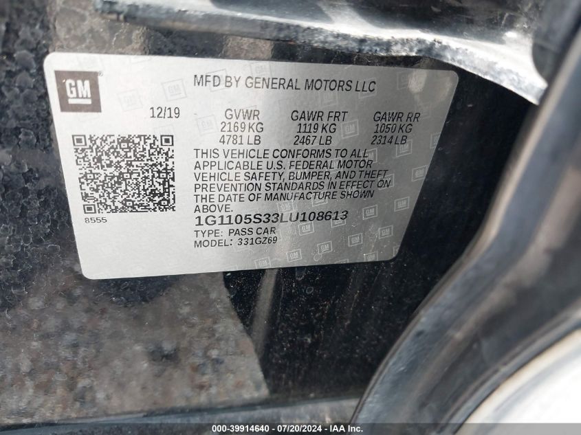 2020 Chevrolet Impala Premier VIN: 1G1105S33LU108613 Lot: 39914640