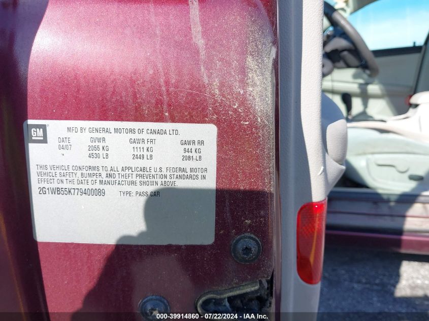 2007 Chevrolet Impala Ls VIN: 2G1WB55K779400089 Lot: 39914860