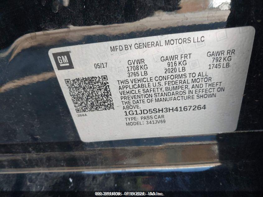 2017 CHEVROLET SONIC LT AUTO - 1G1JD5SH3H4167264