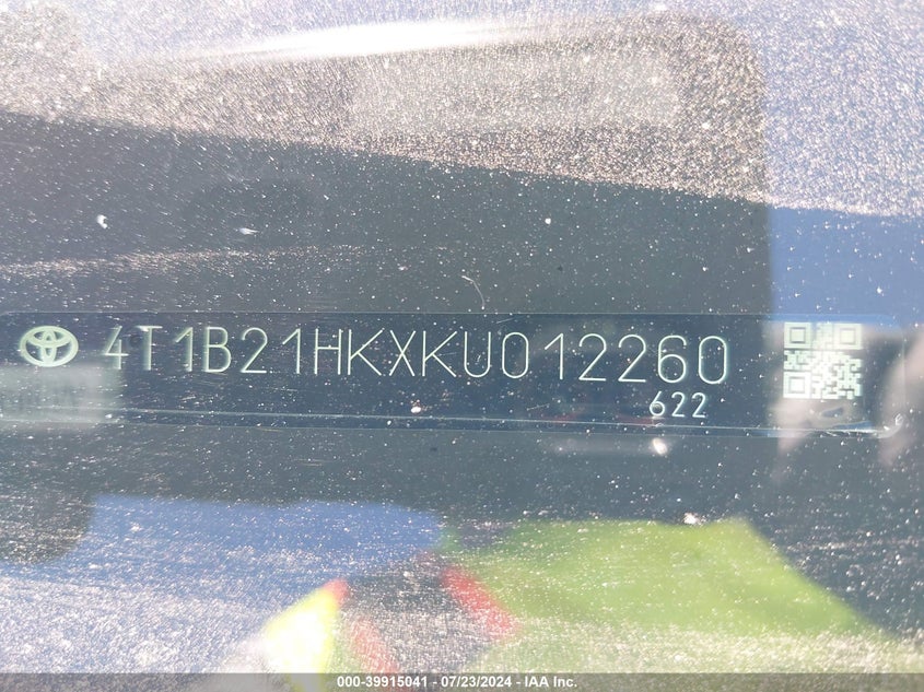 2019 TOYOTA CAMRY HYBRID XLE - 4T1B21HKXKU012260