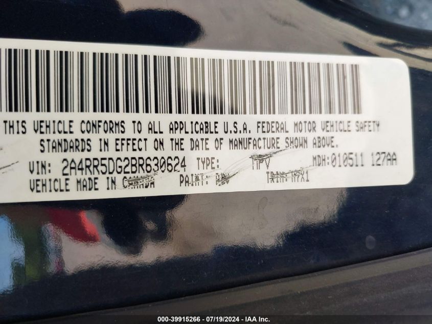 2011 Chrysler Town & Country Touring VIN: 2A4RR5DG2BR630624 Lot: 39915266