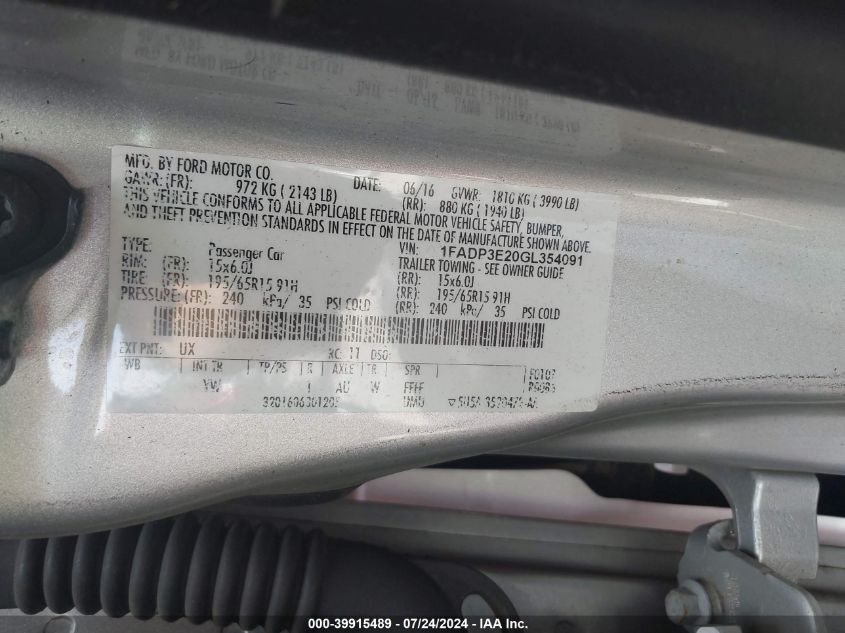 1FADP3E20GL354091 2016 Ford Focus S