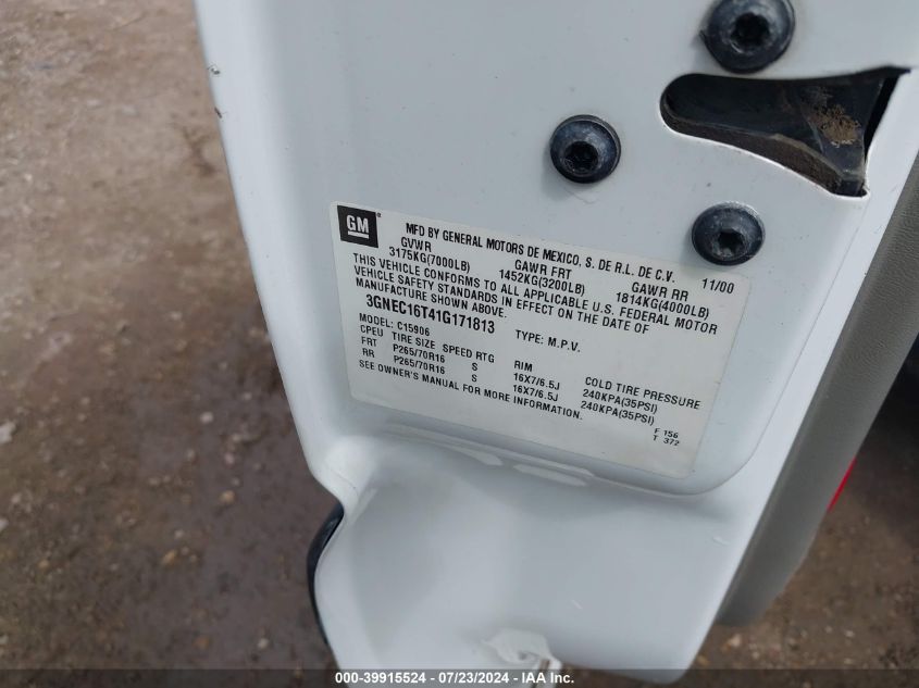 2001 Chevrolet Suburban 1500 Ls VIN: 3GNEC16T41G171813 Lot: 39915524