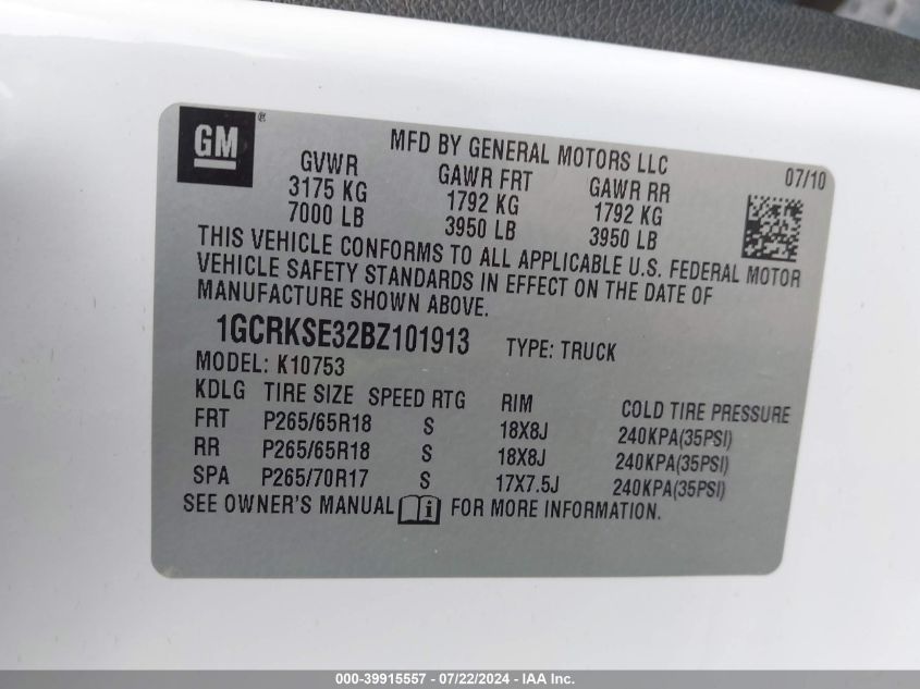 2011 Chevrolet Silverado 1500 Lt VIN: 1GCRKSE32BZ101913 Lot: 39915557