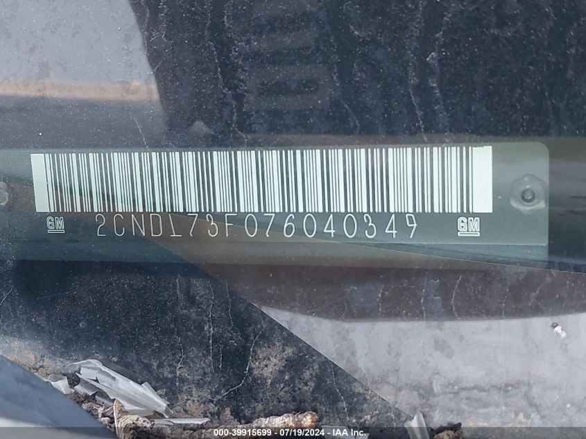 2007 Chevrolet Equinox Lt VIN: 2CNDL73F076040349 Lot: 39915699