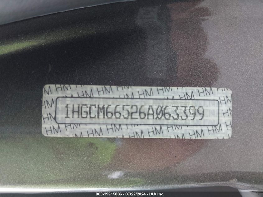 2006 Honda Accord 3.0 Ex VIN: 1HGCM66526A063399 Lot: 39915886