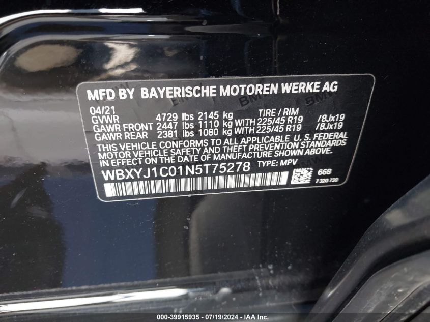 2022 BMW X2 xDrive28I VIN: WBXYJ1C01N5T75278 Lot: 39915935