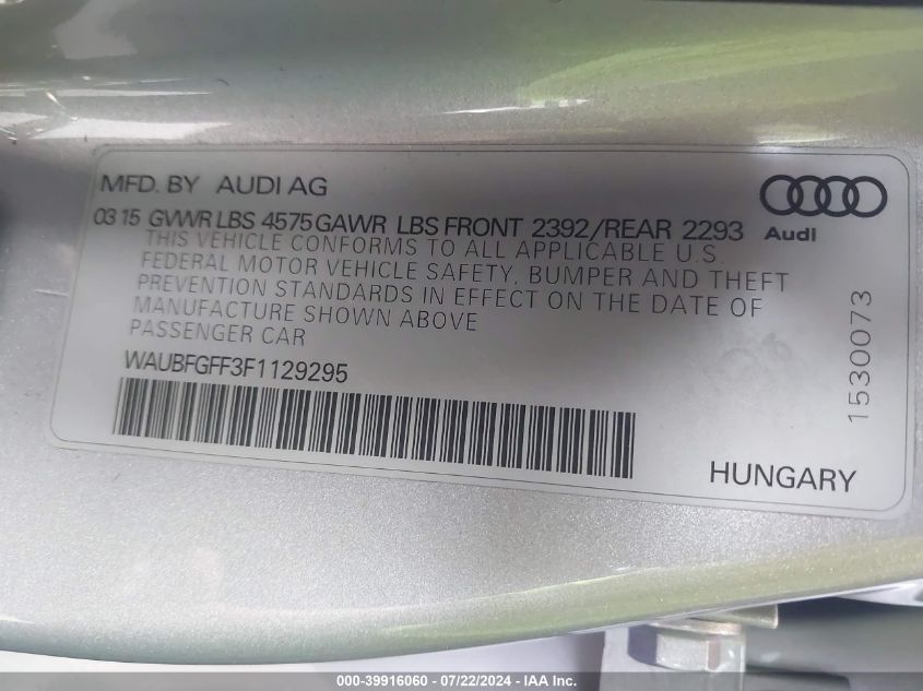 2015 AUDI A3 2.0T PREMIUM - WAUBFGFF3F1129295