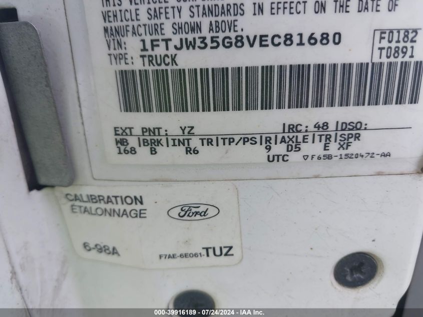 1997 Ford F-350 Xl VIN: 1FTJW35G8VEC81680 Lot: 39916189