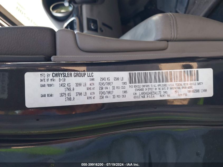 2011 Jeep Grand Cherokee Laredo VIN: 1J4RS4GG4BC541172 Lot: 39916200