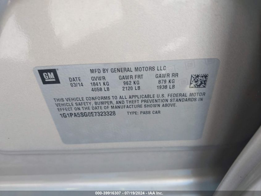 2014 Chevrolet Cruze Ls Auto VIN: 1G1PA5SG0E7323328 Lot: 39916307