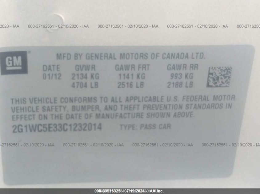 2G1WC5E33C1232014 2012 Chevrolet Impala Ltz