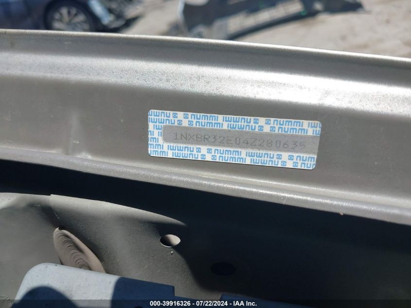 2004 Toyota Corolla Ce VIN: 1NXBR32E04Z280635 Lot: 39916326