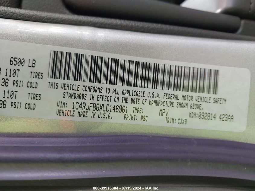 2020 Jeep Grand Cherokee Limited 4X4 VIN: 1C4RJFBGXLC146961 Lot: 39916384
