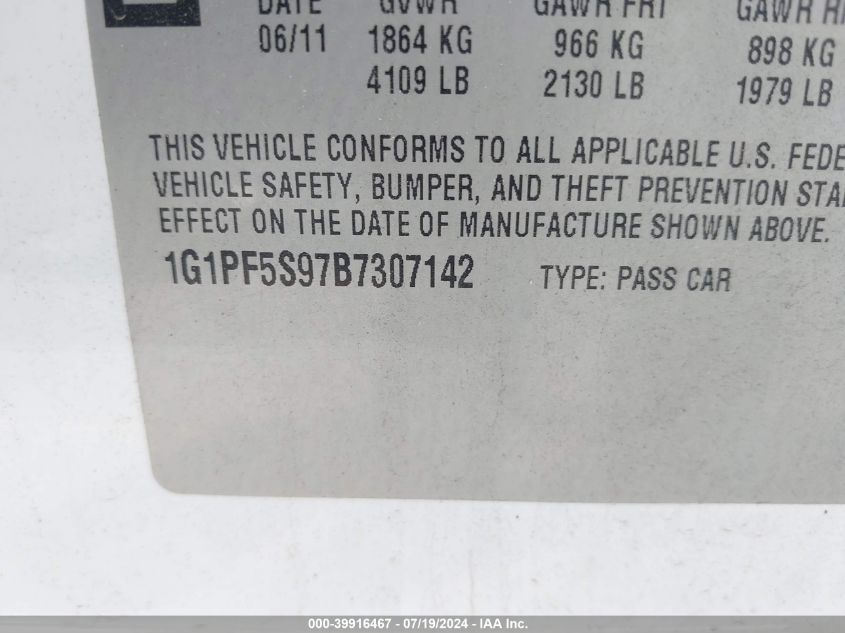 2011 Chevrolet Cruze 1Lt VIN: 1G1PF5S97B7307142 Lot: 39916467