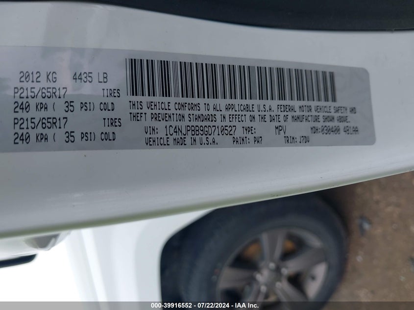 2016 JEEP PATRIOT SPORT - 1C4NJPBB9GD710527