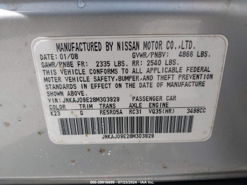 JNKAJ09E28M303929 2008 Infiniti Ex35 Journey
