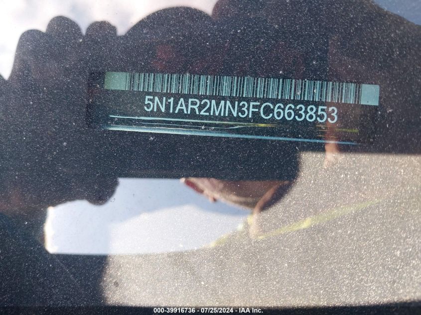 2015 Nissan Pathfinder S/Sv/Sl/Platinum VIN: 5N1AR2MN3FC663853 Lot: 39916736