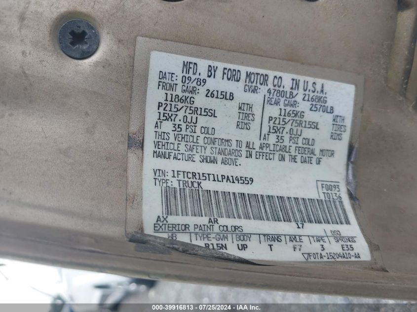 1990 Ford Ranger Super Cab VIN: 1FTCR15T1LPA14559 Lot: 39916813