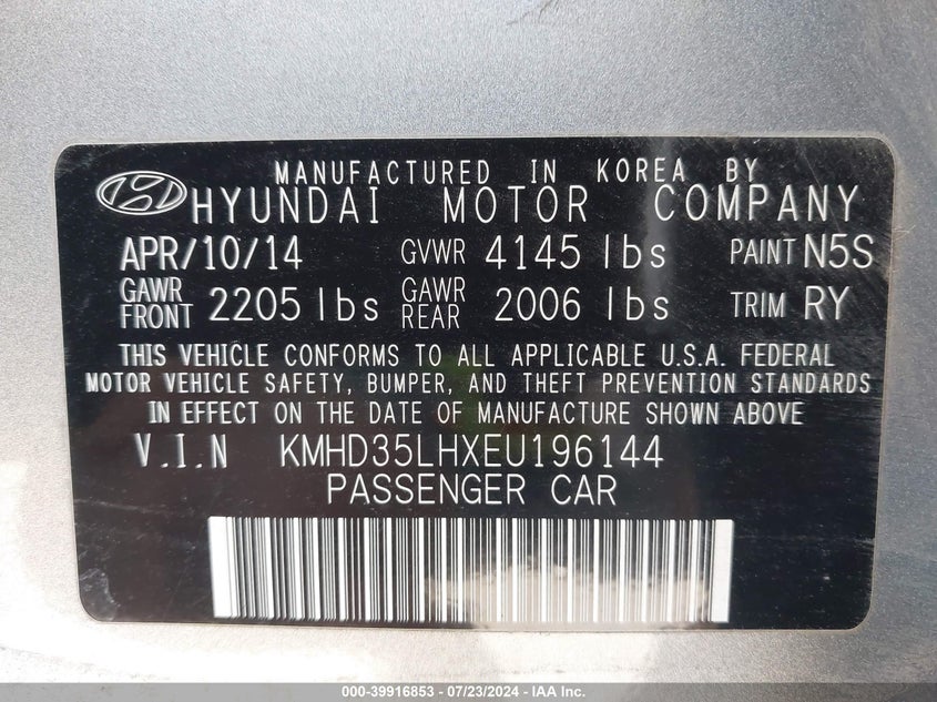 2014 Hyundai Elantra Gt VIN: KMHD35LHXEU196144 Lot: 39916853