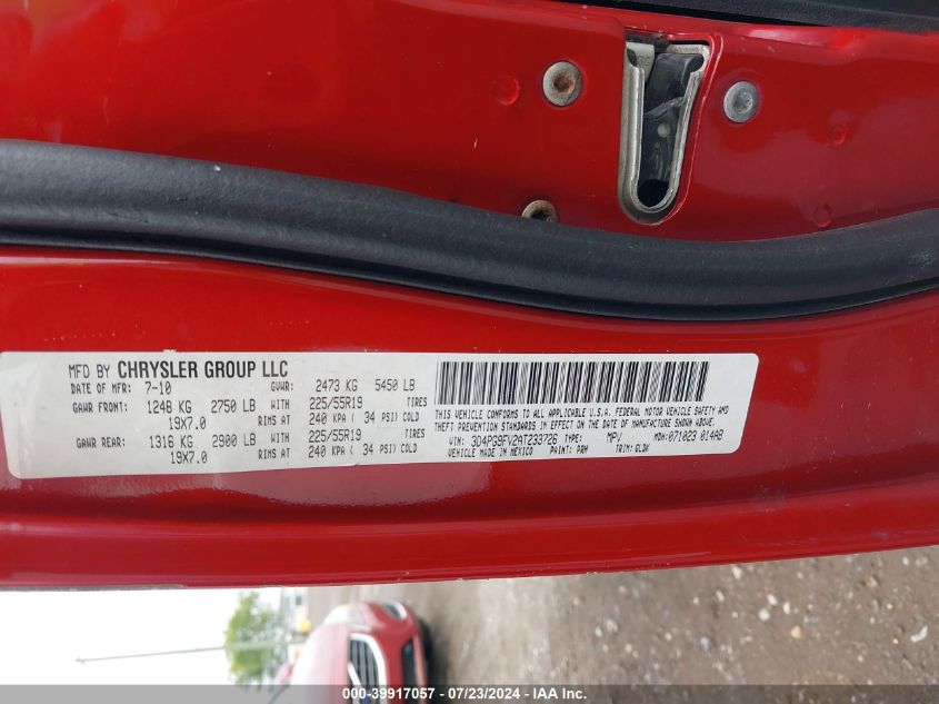 2010 Dodge Journey R/T VIN: 3D4PG9FV2AT233726 Lot: 39917057