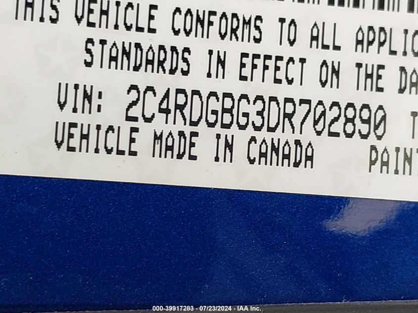 2013 Dodge Grand Caravan Se VIN: 2C4RDGBG3DR702890 Lot: 39917283