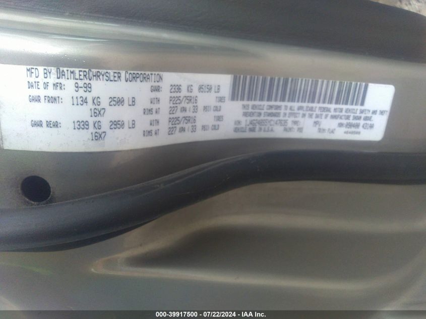 2000 Jeep Grand Cherokee Laredo VIN: 1J4G248S5YC147635 Lot: 39917500