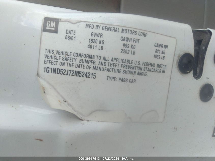 2002 Chevrolet Malibu VIN: 1G1ND52J72M524215 Lot: 39917513