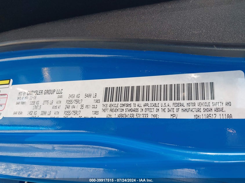 2011 Jeep Wrangler Unlimited Sport VIN: 1J4BA3H16BL531333 Lot: 39917515