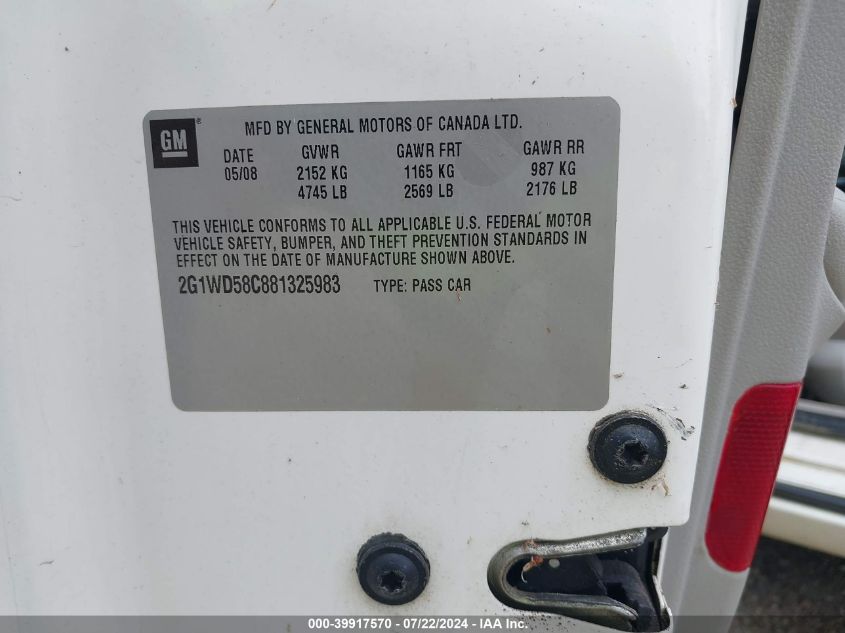 2008 Chevrolet Impala Ss VIN: 2G1WD58C881325983 Lot: 39917570