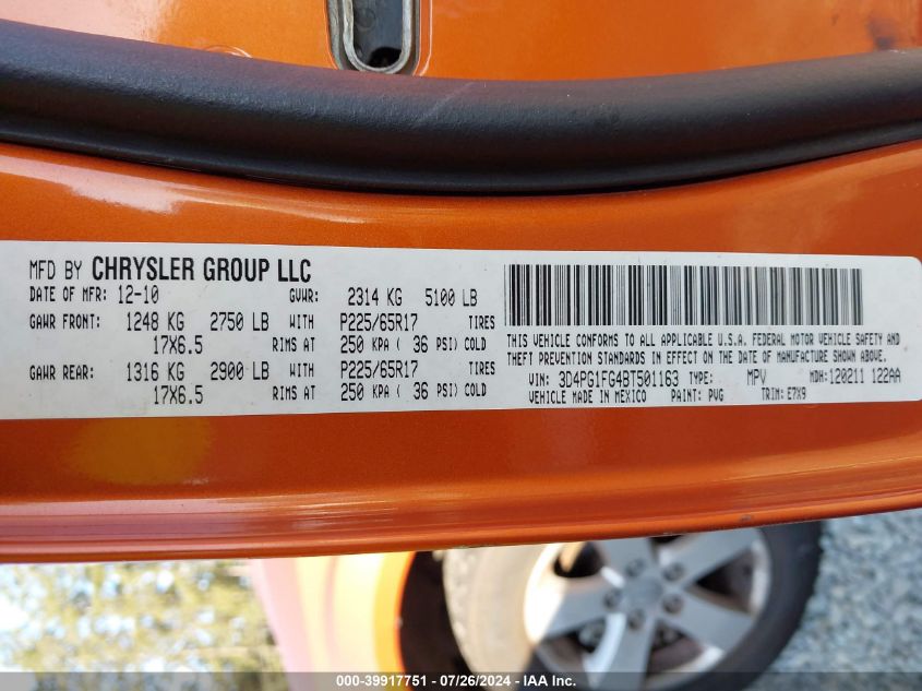 2011 Dodge Journey Mainstreet VIN: 3D4PG1FG4BT501163 Lot: 39917751