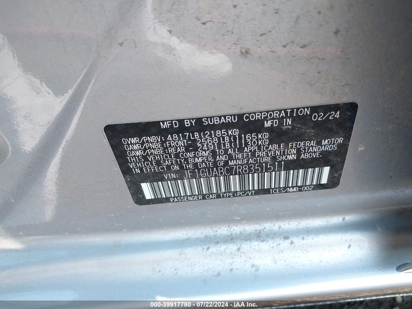 2024 Subaru Impreza Base 5-Door VIN: JF1GUABC7R8351511 Lot: 39917780