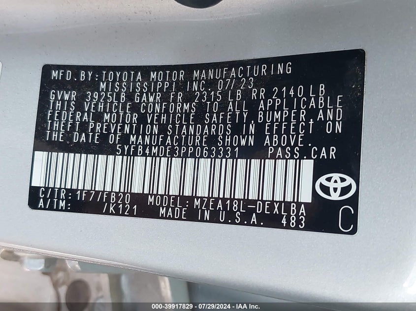 2023 TOYOTA COROLLA LE - 5YFB4MDE3PP063331