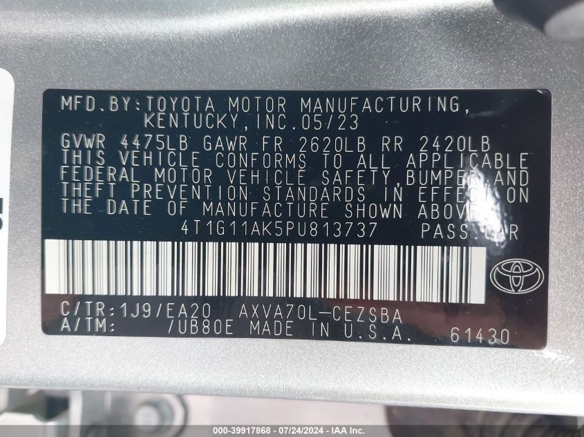 4T1G11AK5PU813737 2023 Toyota Camry Se