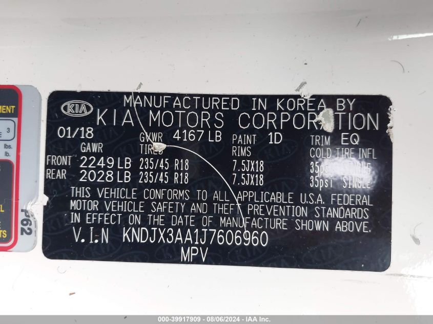 2018 Kia Soul ! VIN: KNDJX3AA1J7606960 Lot: 39917909