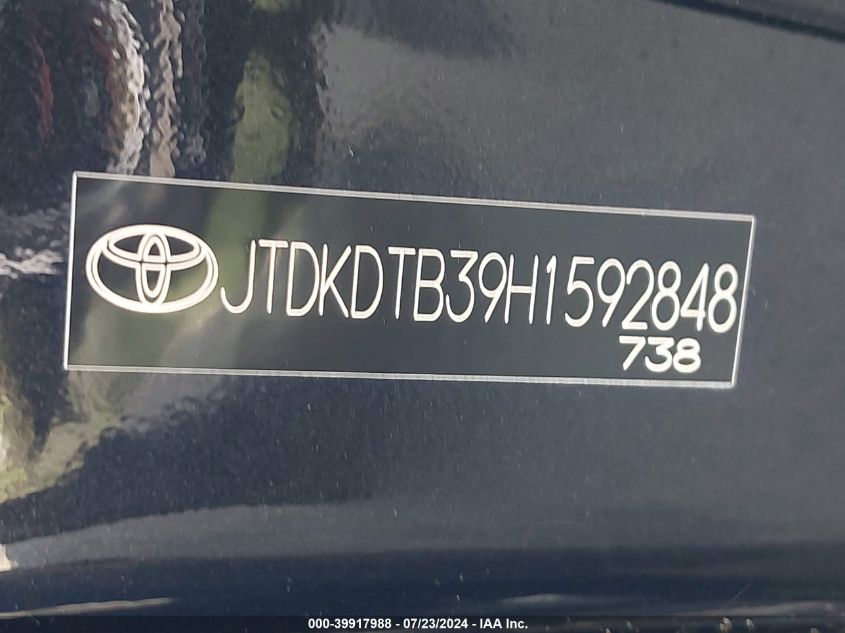 JTDKDTB39H1592848 2017 Toyota Prius C One