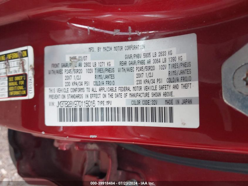 2007 Mazda Cx-9 Grand Touring VIN: JM3TB28Y970115016 Lot: 39918484