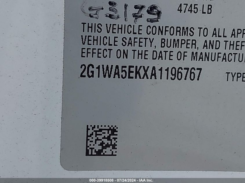 2010 Chevrolet Impala Ls VIN: 2G1WA5EKXA1196767 Lot: 39918508