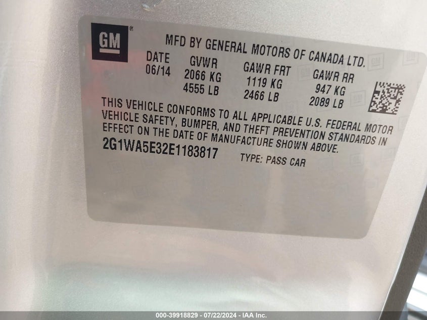 2014 CHEVROLET IMPALA LIMITED LS - 2G1WA5E32E1183817