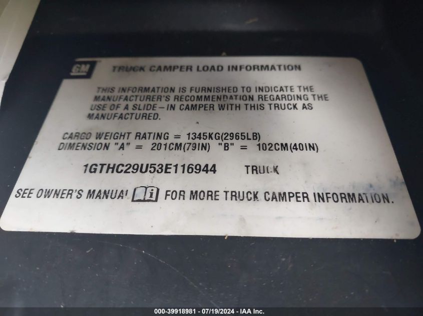 2003 GMC Sierra 2500Hd Slt VIN: 1GTHC29U53E116944 Lot: 39918981