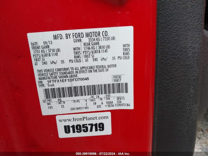 1FTFX1EF1DFD70045 2013 Ford F-150 Stx