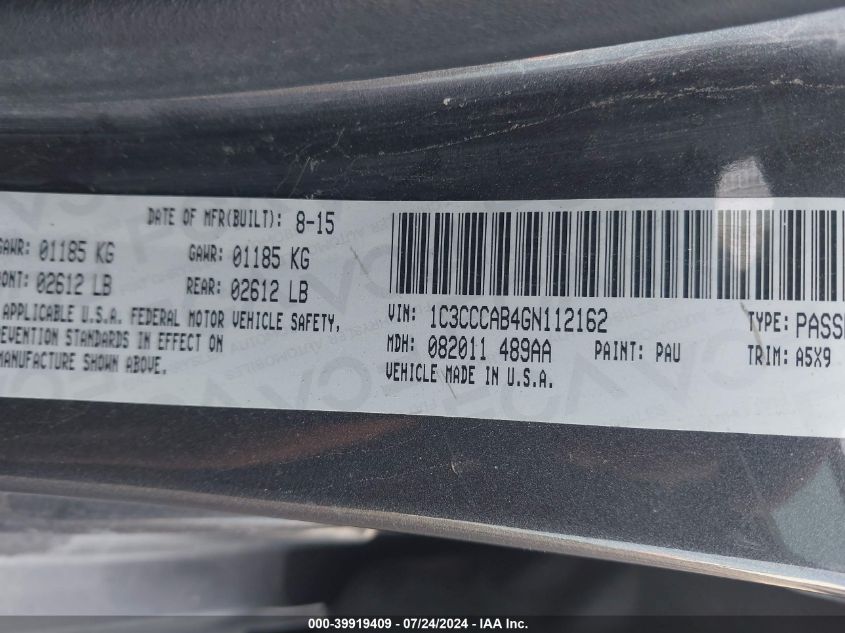 2016 CHRYSLER 200 LIMITED - 1C3CCCAB4GN112162