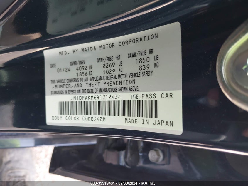 2024 Mazda Mazda3 2.5 S Select Sport VIN: JM1BPAKM6R1712434 Lot: 39919431