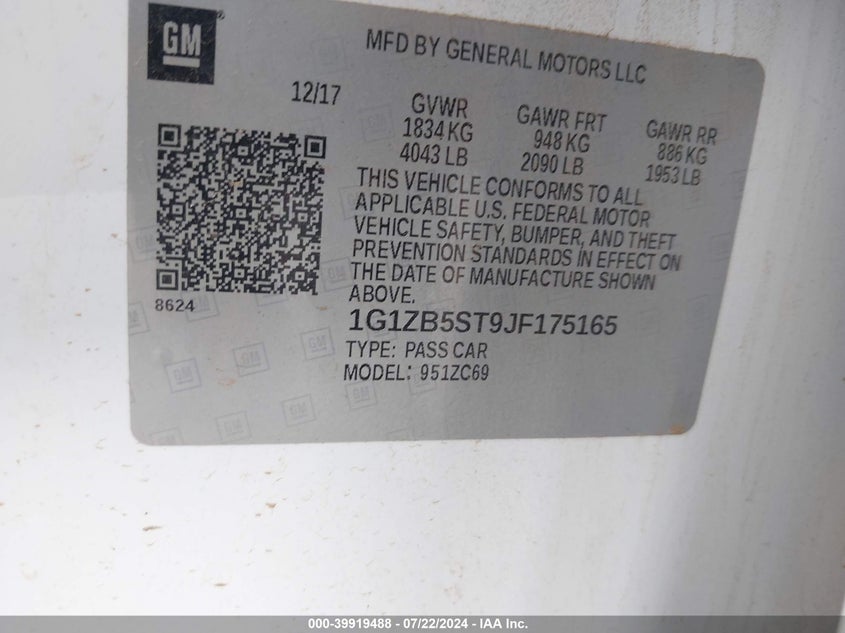 2018 CHEVROLET MALIBU LS - 1G1ZB5ST9JF175165