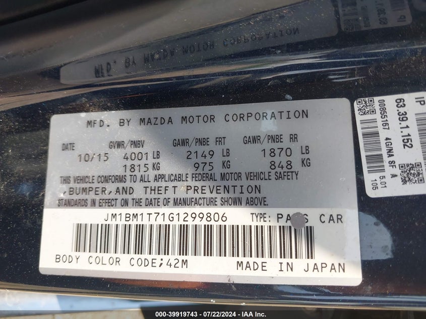 2016 MAZDA MAZDA3 I SPORT - JM1BM1T71G1299806