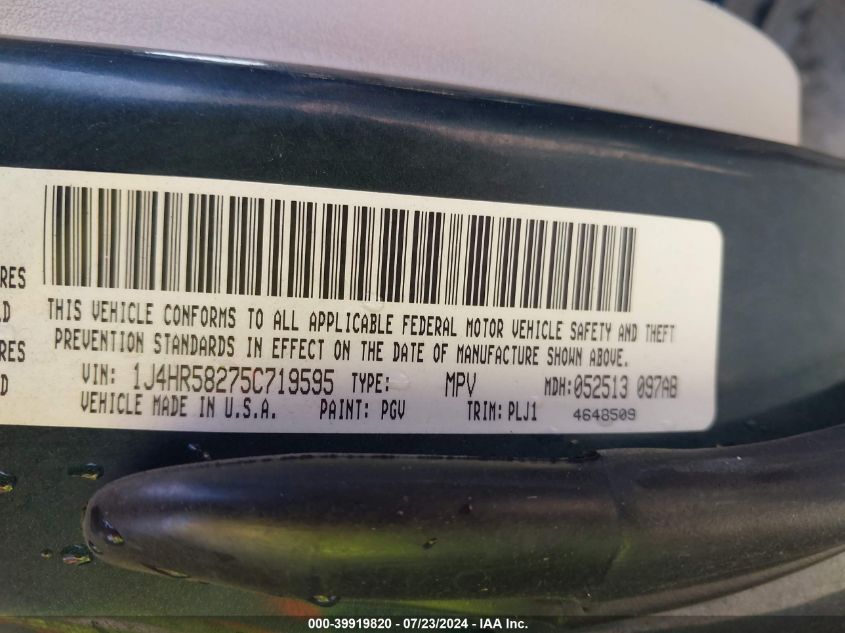 2005 Jeep Grand Cherokee Limited VIN: 1J4HR58275C719595 Lot: 39919820