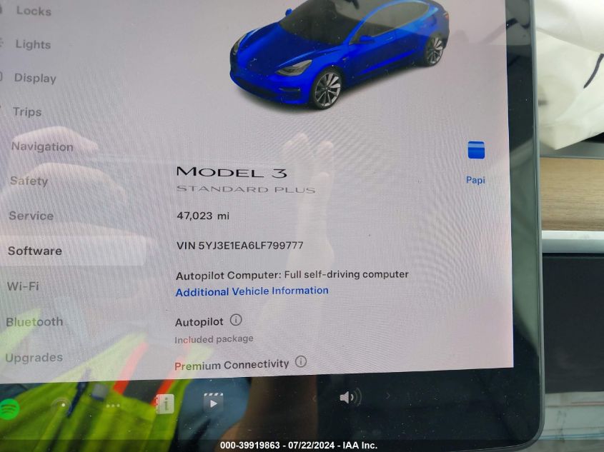 2020 Tesla Model 3 Standard Range Plus Rear-Wheel Drive/Standard Range Rear-Wheel Drive VIN: 5YJ3E1EA6LF799777 Lot: 39919863