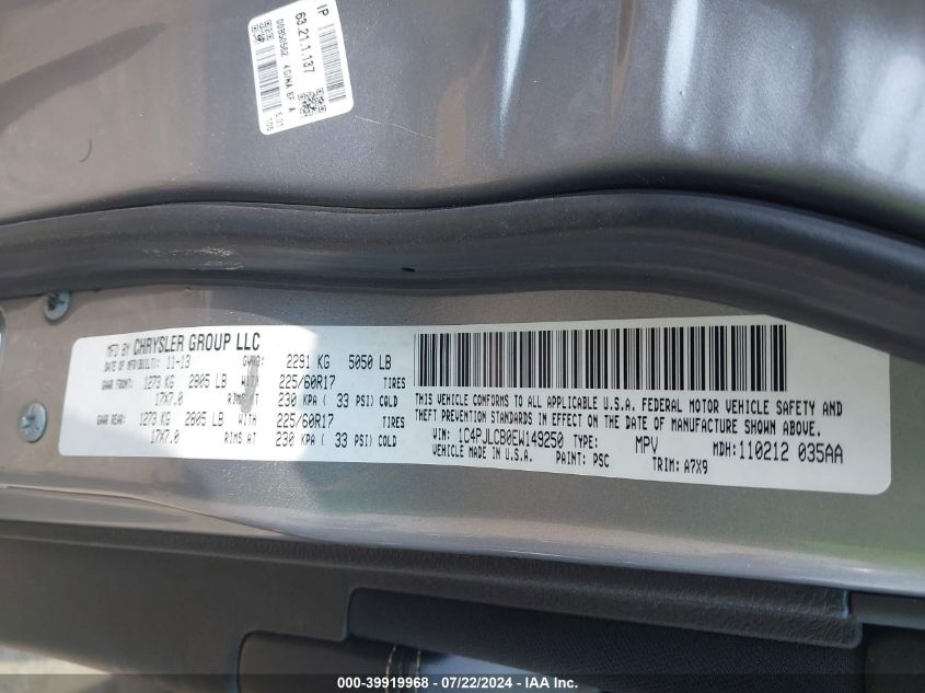 2014 Jeep Cherokee Latitude VIN: 1C4PJLCB0EW149250 Lot: 39919968