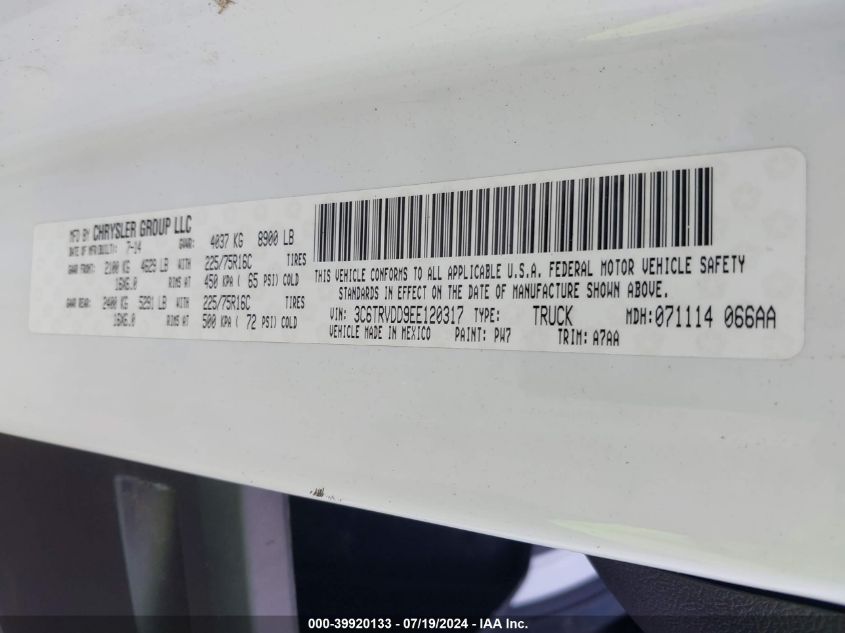 2014 Ram Promaster 2500 High Roof VIN: 3C6TRVDD9EE120317 Lot: 39920133