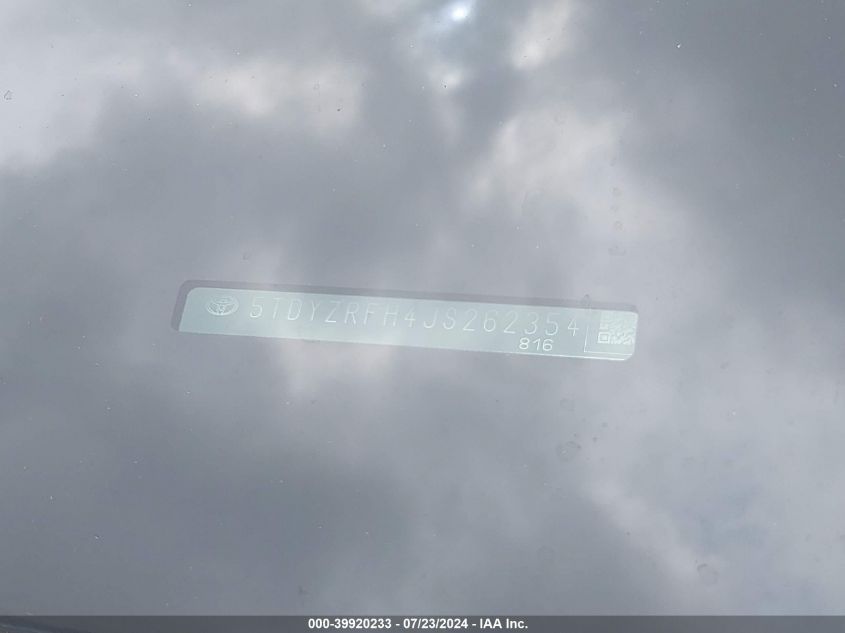 2018 Toyota Highlander Limited Platinum VIN: 5TDYZRFH4JS262354 Lot: 39920233